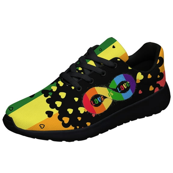 Unisex Fashion Rainbow Shoes, LGBT Sneakers for Men Women, Lightweight Breathable Running Walking Shoes Black Size 3.5