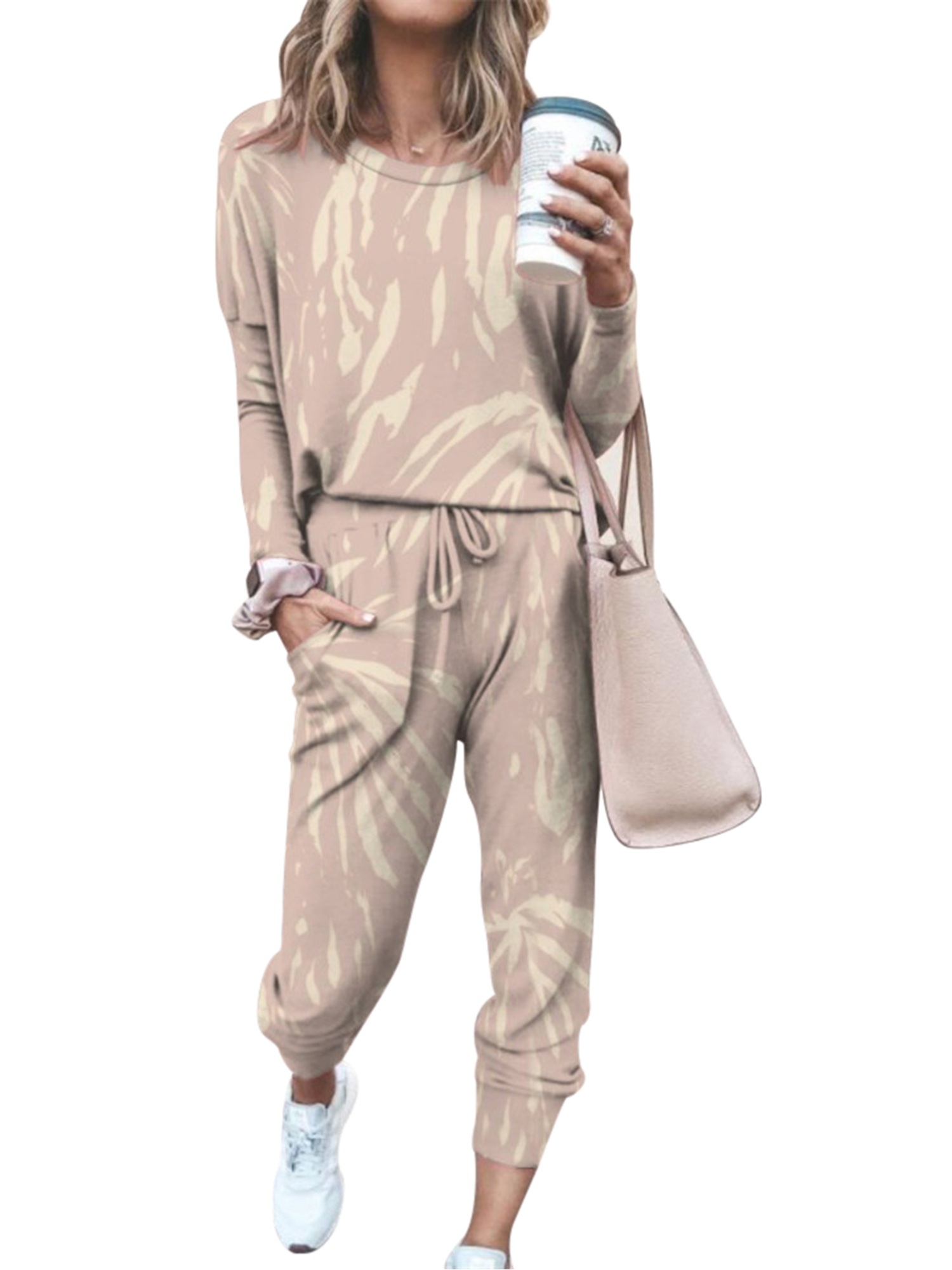 Womens Full-Zip Hoodies with Pockets Tie Dye Long Sleeve Sweatshirt Casual Coat Lounge Sets Yoga Jogging Sweatsuit