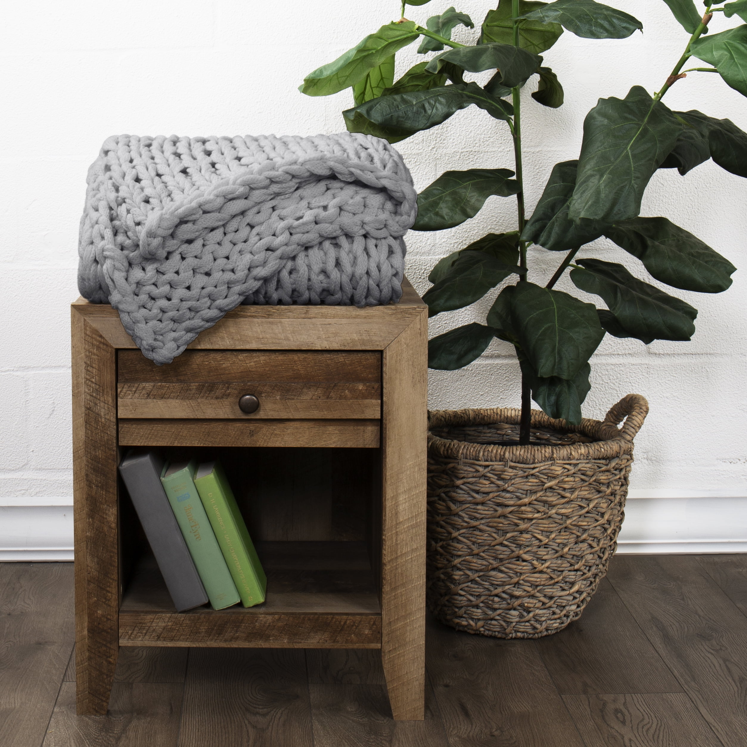 Gray Chunky Knit Throw Blanket, One Size, by Noble Linens