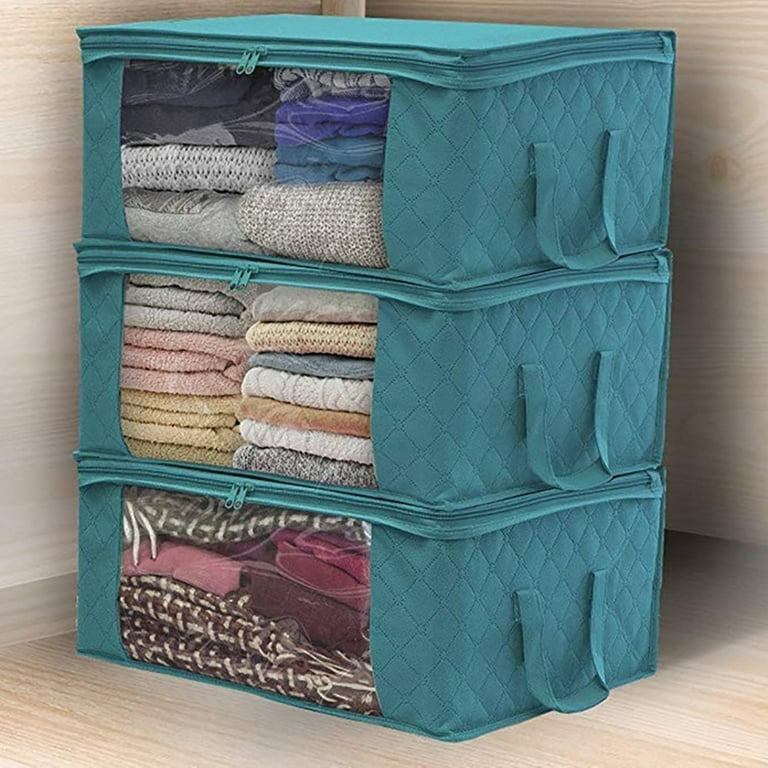 Yannee 1 Pcs Clothes Storage Bags,Foldable Quilt Blanket Organizer,Storage  Box with Zipper for Clothes and Bedding,Blue 
