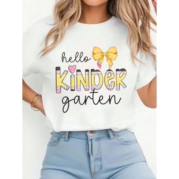 100% Cotton Maija Women's TeeHello Kindergarten Teacher Coquette Bow Pencil School T-Shirt