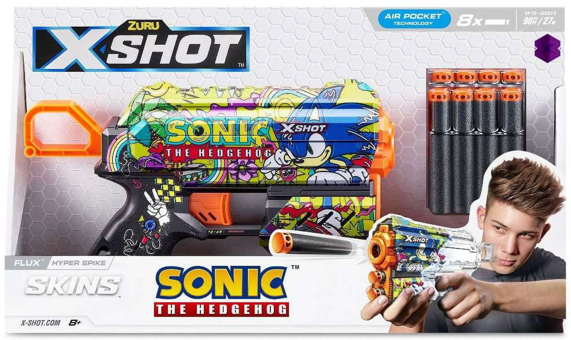 ZURU Sonic The Hedgehog Flux Blaster, Dart Gun with Sonic Skins