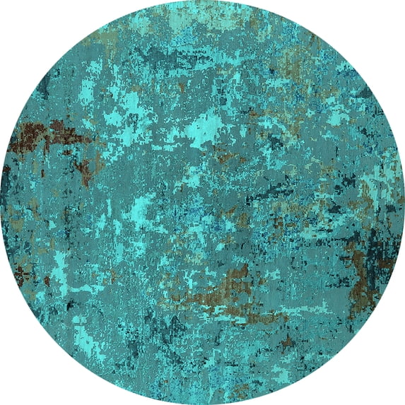 Ahgly Company Machine Washable Indoor Round Oriental Turquoise Blue Industrial Area Rugs, 3' Round