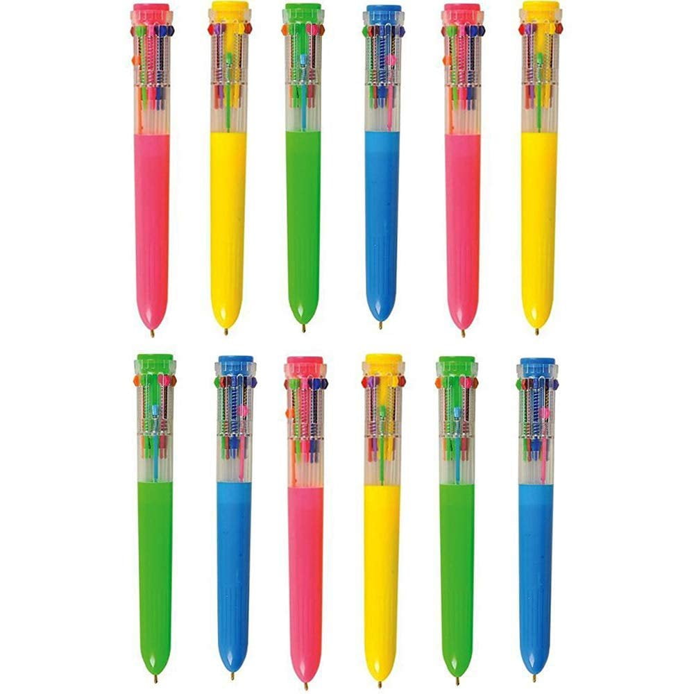 Retractable Pens 10 Color 12 Pack Ball Point, Shuttle Pen 10 In 1