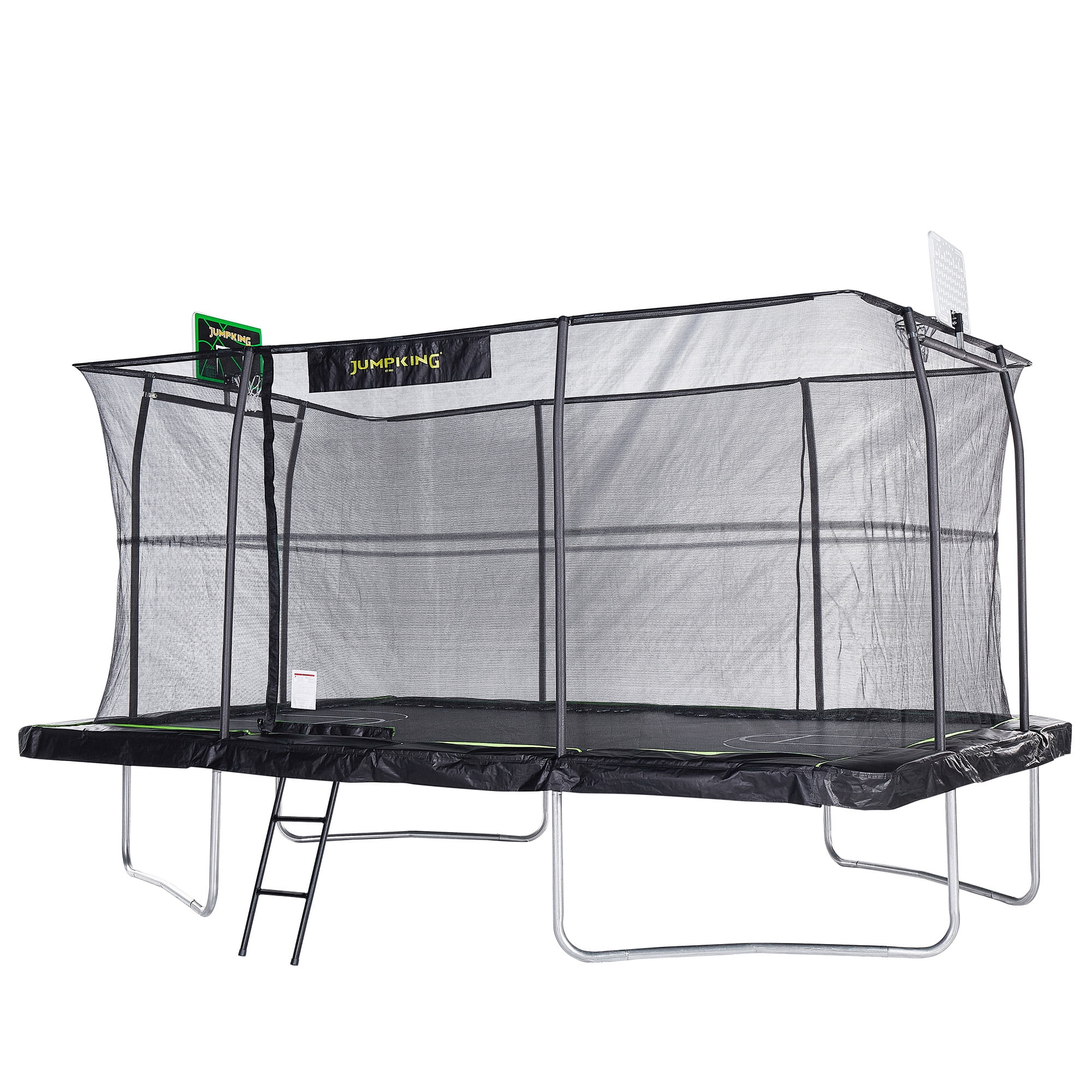 JumpKing 10'x15' Rectangle Trampoline with 2 Powder Coated Basketball Hoops & Breakaway Rim and Ladder- Large Recreational Trampoline for Kids and Adults with Enclosure Net