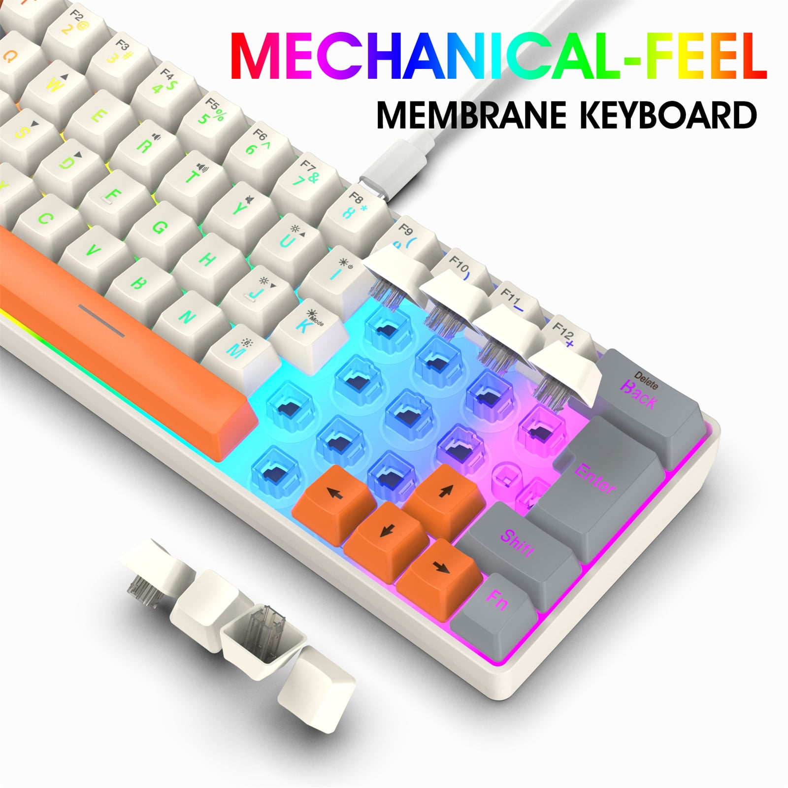 Corded Gaming Keyboard for Gamers LED Backlits LED Mechanical Keyboard 63 Key Desktop Computer Keyboard for Gaming