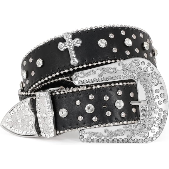 Sparkly Rhinestone Diamond Sequin Studded Belt for Men & Women - Western Cowgirl Cowboy Style