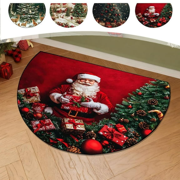 KOYPTL Christmas Ambient Half Round Doormat-24 x 20 In,Washable Semicircle Area Rug,Nonslip Absorbent Durable Half Moon Rug for Indoor Bathroom Kitchen Living Room Fireplace Hearth Floor Entryway Mat