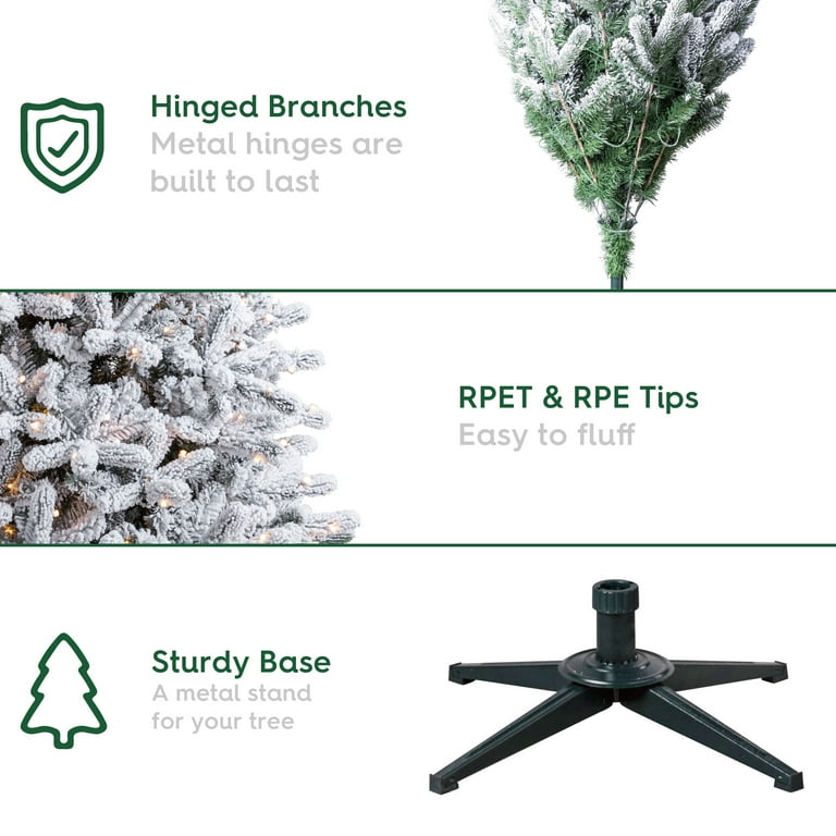 7.5' Pre-Lit Birchwood Fir Green Flocked Artificial Christmas Tree with Warm White Twinkle LED Lights and Quick Set, by Holiday Time
