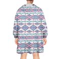 thumbnail image 2 of Wearable Oversized Blanket,Pink and Blue Diamond Shaped Boho Pattern Wearable Blanket Hoodie for Adults,Cozy Hooded Blankets with Super Pockets,Super Warm Fuzzy Pullover for Women & Men, 2 of 6