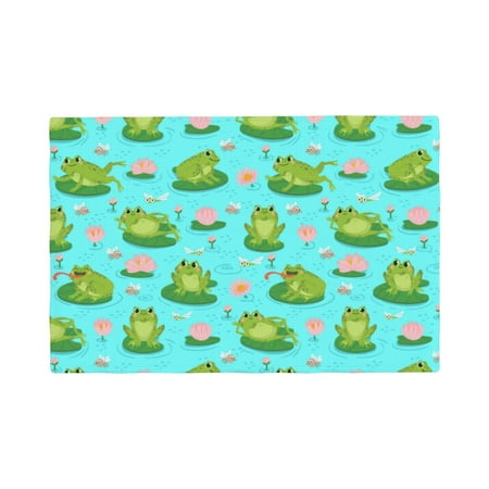 

Placemats Set of 4 cute frogs Lily leaves dragonfly Heat Resistant Non - Slip Place mats Waterproof table mat for Kitchen Dining-4片装