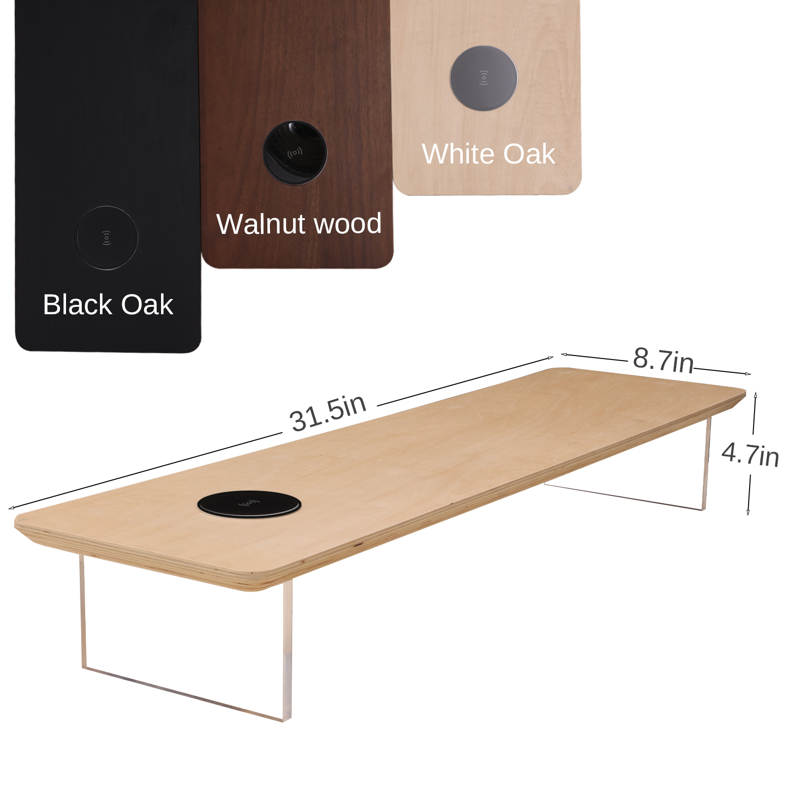 Monitor Stand Riser with Wireless Charging 31.5Inch Large, Wooden Desktop Organizer Shelf for Office Desk Computer,Laptop,TV