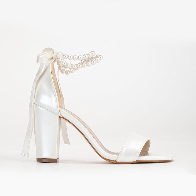 Melissa - Sandalias de novia color marfil con perlas crema 24 CM