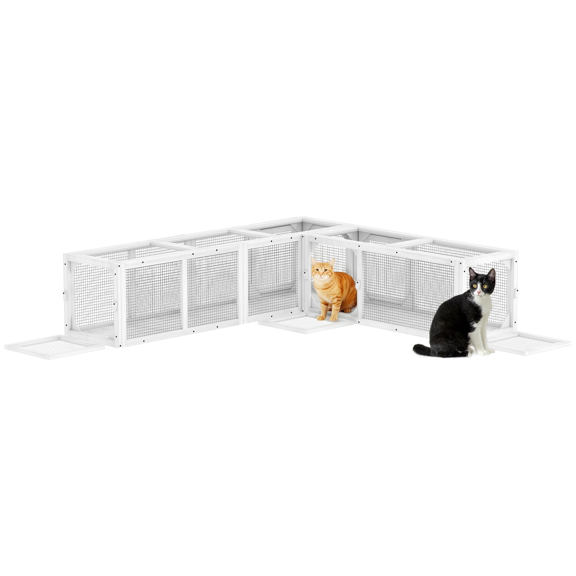 PawHut 98" Cat Tunnel Outdoor with Combinable Design, Doors, White