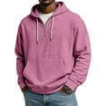 thumbnail image 2 of Men Half Zip Pullover Hoodie Long Sleeve Cotton Blend Sweatshirt Kangaroo Pocket Drawstring Hood Casual Loose Fit Top Pink 3XL, 2 of 5