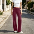 thumbnail image 6 of yeiolnoer Wide Leg Pants for Women Comfortable High Waisted Trousers with Pockets Loose Casual Pants for Yoga(Wine,X-Large), 6 of 7