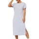 thumbnail image 2 of Karight Women Striped Casual Midi Dress, Summer Short Sleeve Loose Fit T-Shirt Dresses Soft Comfy Side Slit Pockets Clothes, 2 of 6