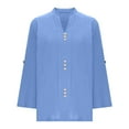 thumbnail image 3 of Women'S Long Sleeve Tops Womens Solid Color V-Neck Long Sleeve Loose And Linen with Decorative Buttons, 3 of 6