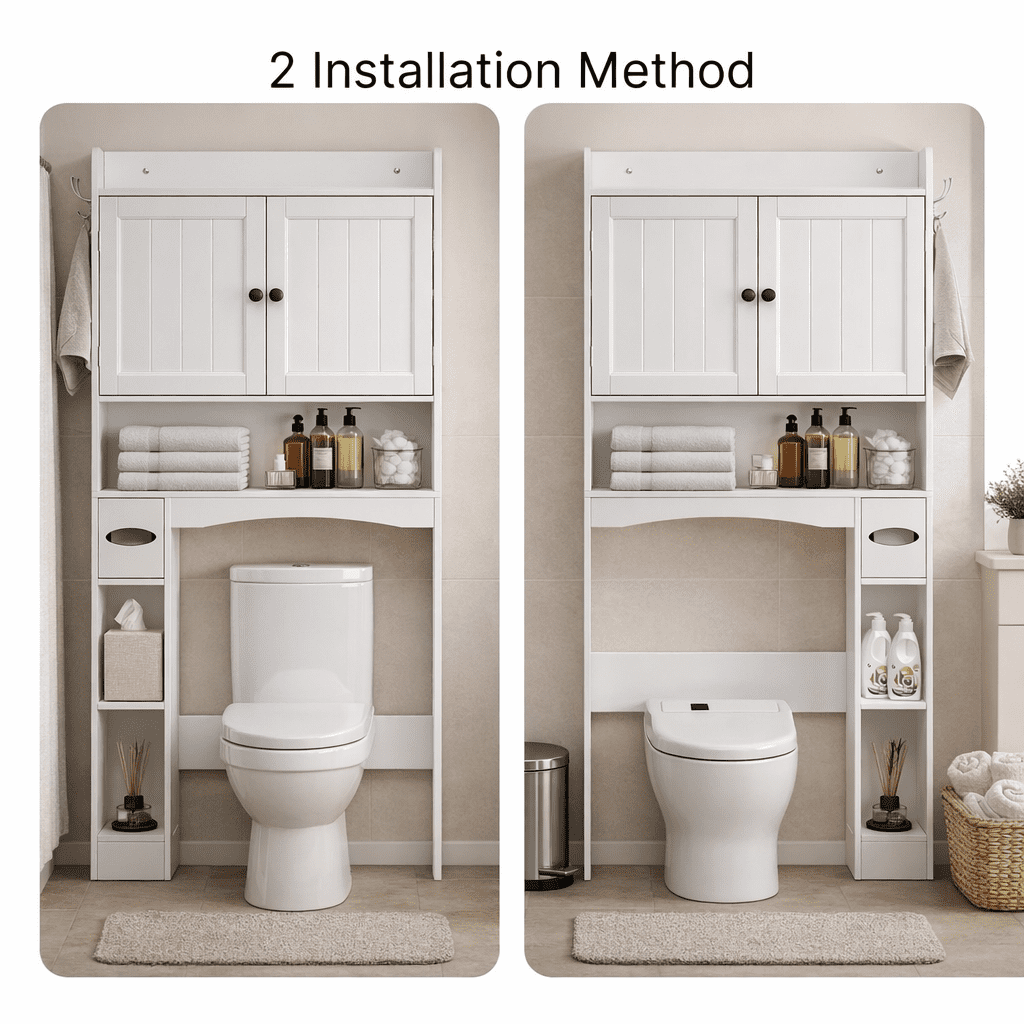 Aiho 70.3" Tall Over the Toilet Storage Cabinet, Bathroom Organizer Above Toilet with Adjustable Shelves & 2 Side Hooks, Space Saver for Bathroom, Laundry, White