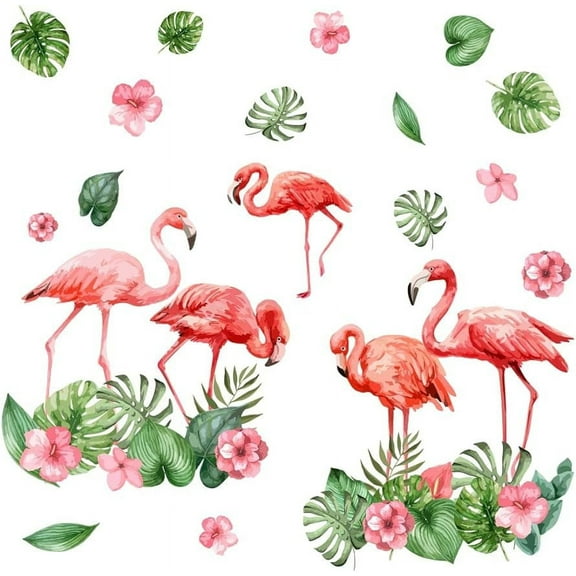 Tropical Plants Flamingos Wall Sticker Colorful Birds Flowers 3D Vinyl Wall Decals Art Decor for Nursery Bedroom Playroom Living Room TV Background Decorations