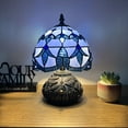 thumbnail image 2 of Tiffany Mini Table Lamp Blue Stained Glass Baroque Style Lavender Included LED Bulb Dragonfly Base for Living Room Dining Room Bedroom Bedside 12"H*8"W, 2 of 8