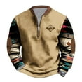 thumbnail image 3 of Feancey Mens Crewneck Sweatshirt Quarter Zip Aztec Pullover Tops Western Vintage Graphic Oversized Sweatshirts Loose Fit Casual Cowboy Sweatshirt Khaki S, 3 of 4