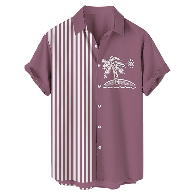Camisas De Mezclilla Para Hombre Casual Hombres Solapa Estampado Manga Corta Puños Botón Puerto Estilo Floral Camisa Sand Beach Hawaiianss Summer Top (Wine, XXL)