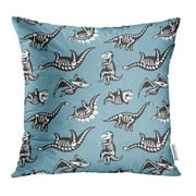 USART Cute Cartoon Silhouettes of Dinosaurs with Skeleton Blue Creative Childish Pillow Case Pillow Cover 18x18 inch Throw Pillow Covers