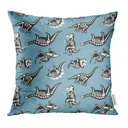 USART Cute Cartoon Silhouettes of Dinosaurs with Skeleton Blue Creative Childish Pillow Case Pillow Cover 18x18 inch Throw Pillow Covers