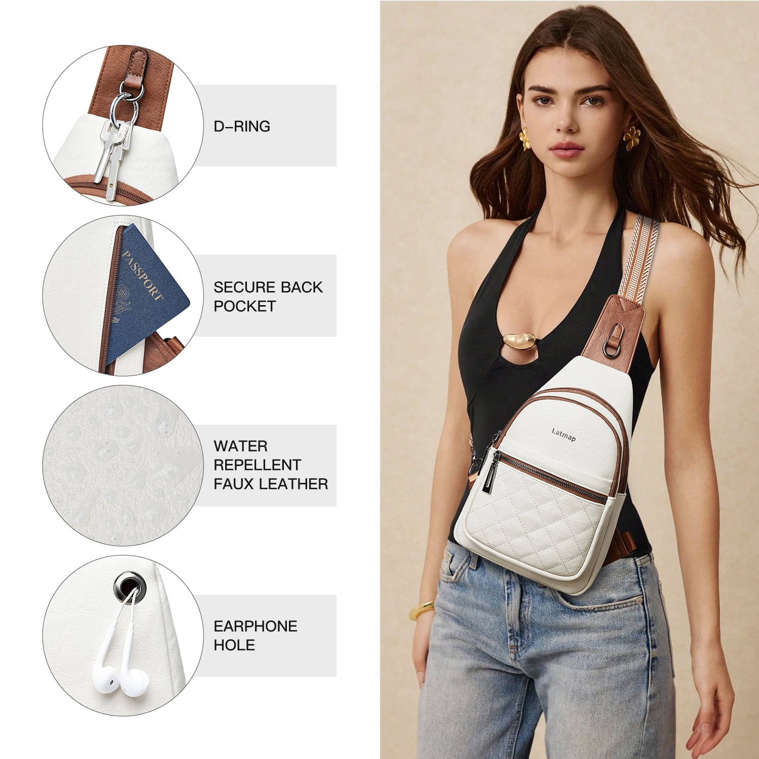 Sling Bag for Women Crossbody Fanny Pack - Lightweight Waterproof Faux Leather Purse for Travel Hiking Running Hands-Free