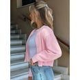 thumbnail image 6 of Women'S Cropped Cardigan Sweaters Long Sleeve Button Down Sweaters Knit Cardigan Cute Y2k Open Front Crop Top Pink L, 6 of 8