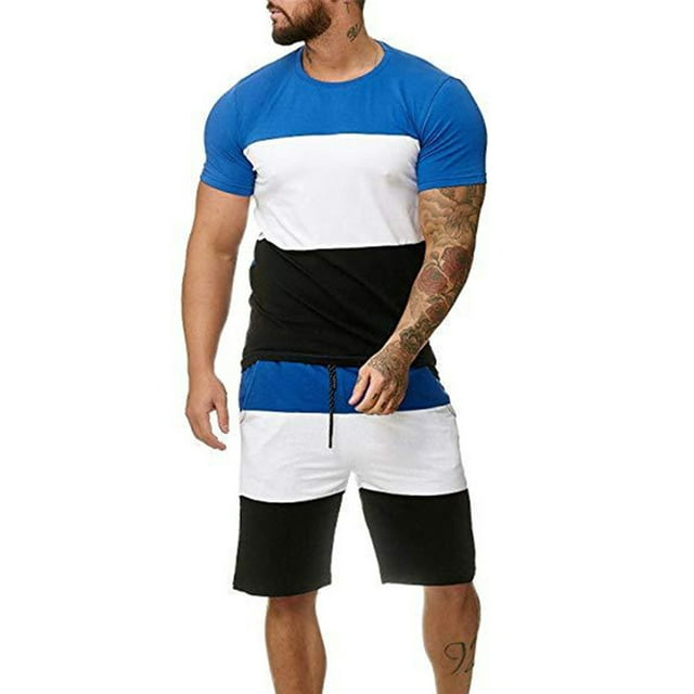 Txlixc Traje de hombre, camiseta de cuello redondo de manga corta + pantalones cortos de cintura de cuerda Txlixc moda