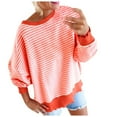 thumbnail image 1 of Chandails en Molleton Décontractés à Manches Longues pour Femmes, Col Rond, Imprimé Rayé, Chandail Sans Capuche, Haut à Manches Longues, Chemise Simple, Col en V Athlétique, Nouveau T-Shirt pour Femmes, 1 of 8