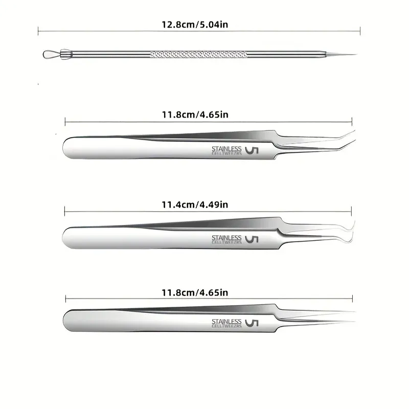 3pcs Stainless Steel Blackhead & Blemish Remover Set - Precision Tools for Face & Nose -Acne Extraction for Whiteheads & Pimples