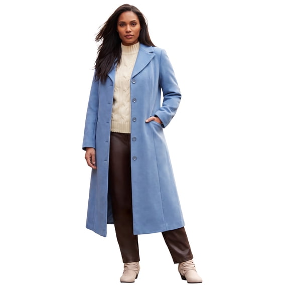 Jessica London Women's Plus Size Full Length Wool Blend Coat