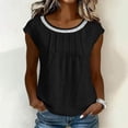 thumbnail image 2 of YUGYXL Cap Sleeve Tops for Women Lace Patchwork Boho Ruched Summer Western Linen Tops Casual Loose Crew Neck T Shirts Black Tops L, 2 of 8