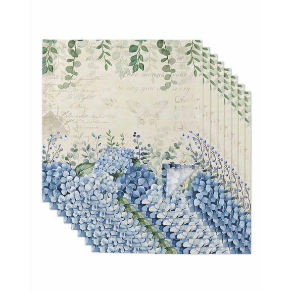 Flowers Leaves Cloth Napkins Set of 8 Reusable Dinner Napkins, Farmhouse Floral Blue Green Beige Cocktail Napkin Washable Table Napkins for Wedding/Holiday Party/Baby Shower 20"x20"