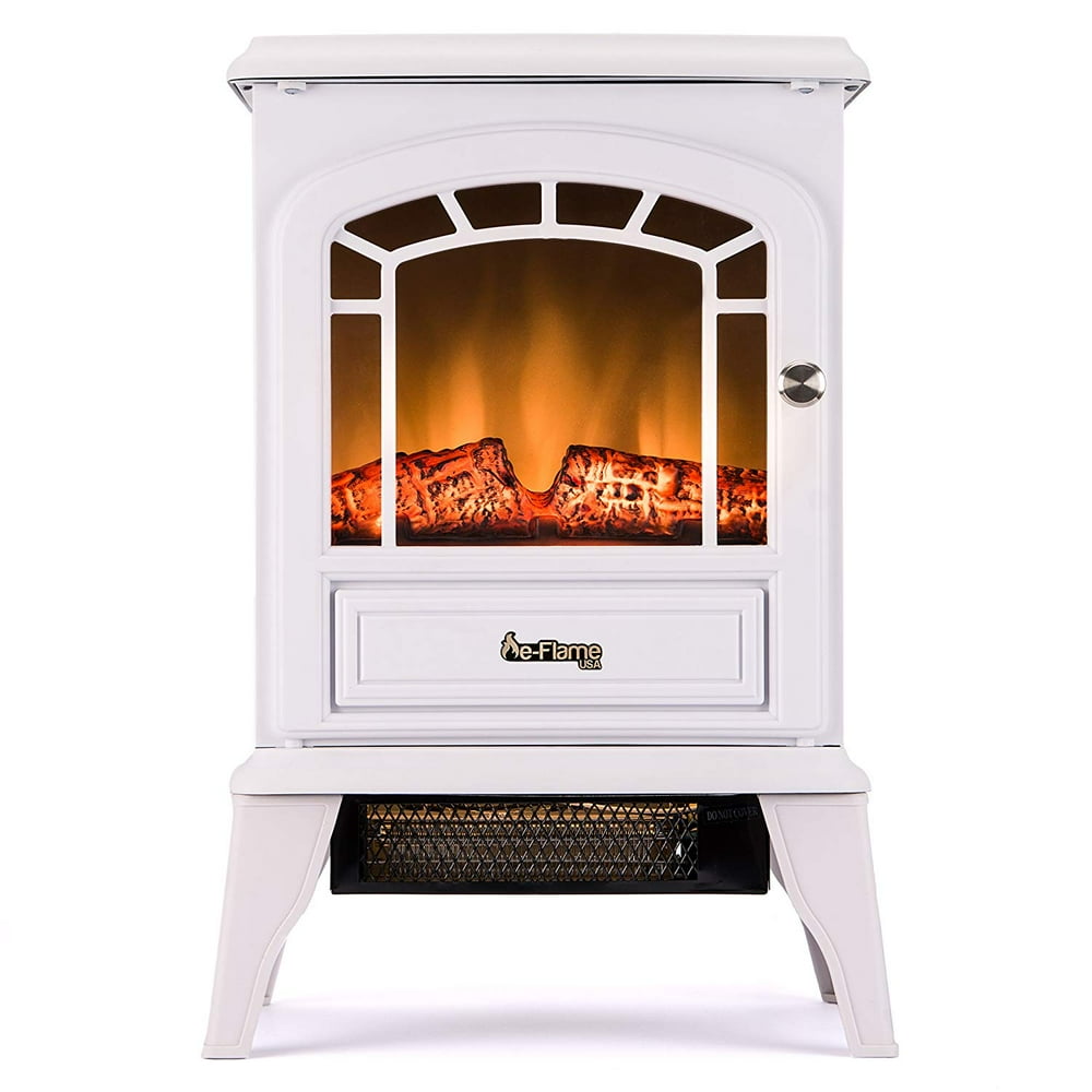 eFlame USA Aspen Freestanding Electric Fireplace Stove 3D Log and Fire Effect (White