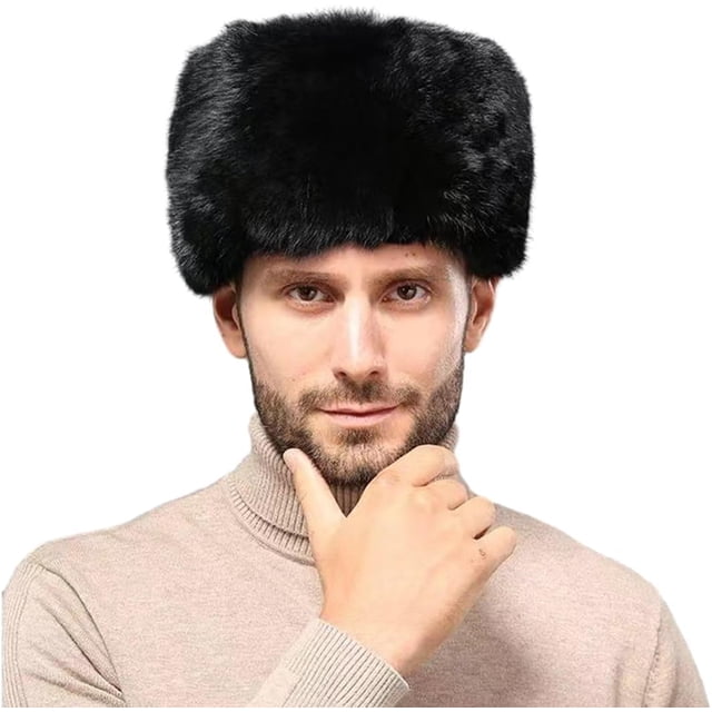 Woeilo Men Winter Hat Faux Fur Russian Trooper Hat Furry Hat Warm Dad Hat Outdoor Windproof Hunting Ski Cap