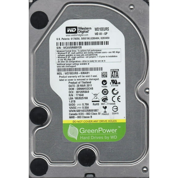 WD10EURS-630AB1, DCM DBNNHV2CHB, Western Digital 1TB SATA 3.5 Hard Drive