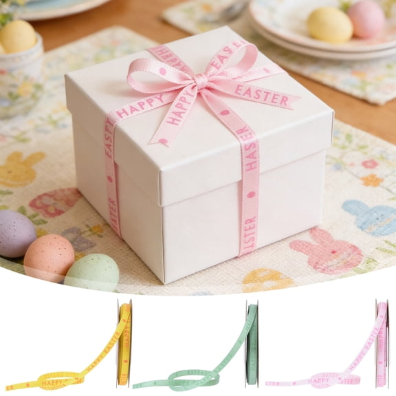 CuiLiyq Happy Easter Ribbon, 1 Rolls 10 Yards Eggs Patterns Ribbon 5 mm Wide Craft Ribbon for Gift Wrapping Easter Basket Wreaths Decoration (Pink)