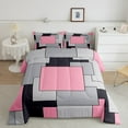 thumbnail image 2 of Erosebridal Pink Sqare Comforter Sets Queen Size,Geometric Rectangle Bedding Queen Comforter Set,Abstract Decoration,Reversible,Breathable,3 Pieces, 2 of 8