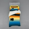 thumbnail image 2 of Ambesonne Nature Bedding Set 4 Pcs, Sunset at Lake Fishing, Queen, Orange Blue, 2 of 3