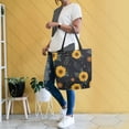 thumbnail image 6 of Open Top Canvas Tote Bag with Zipper Reusable Shopping Bag 13.5x15" Roomy Carryall Yellow Sunflower Pattern, 6 of 9