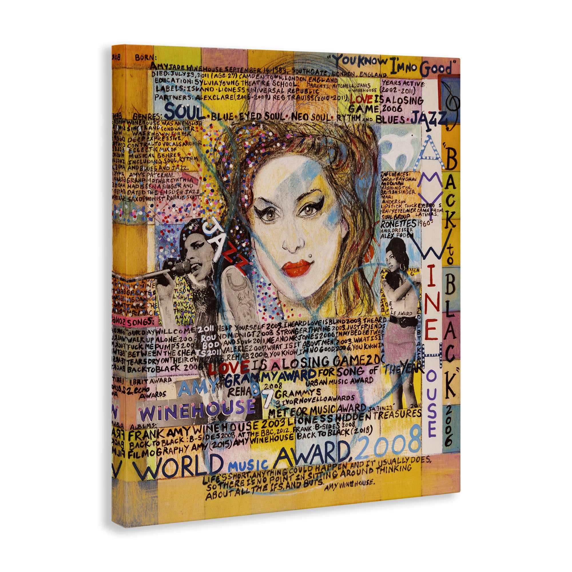Stupell Industries Amy Winehouse Collage People Drawing Wrapped Canvas Art Print Wall Art, 16 x 20