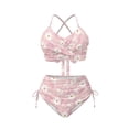 thumbnail image 5 of SEANATIVE Bikini Set for Women 2 Piece Push Up Swim Suit Sets Trendy Criss Cross Bathing Suit Drawstring High Waist Bikini Bottom Summer Swimwear, XS, Daisy Pink, 5 of 7