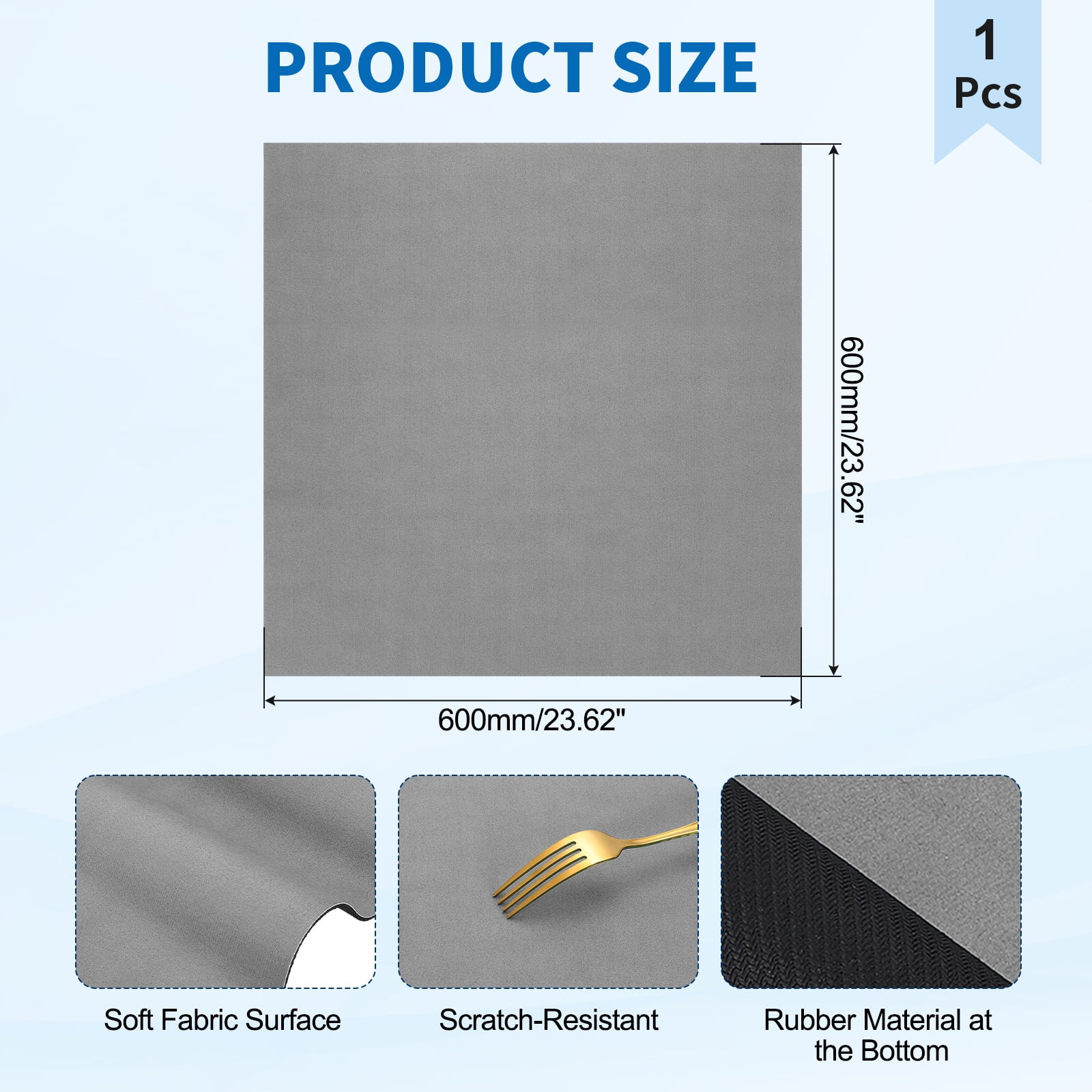 Washer and Dryer Top Protector Mat 24" x 24" - Non-Slip, Quick Drying Rubber Washing Machine Top Cover Pad for Home Kitchen Laundry Room, Light Gray