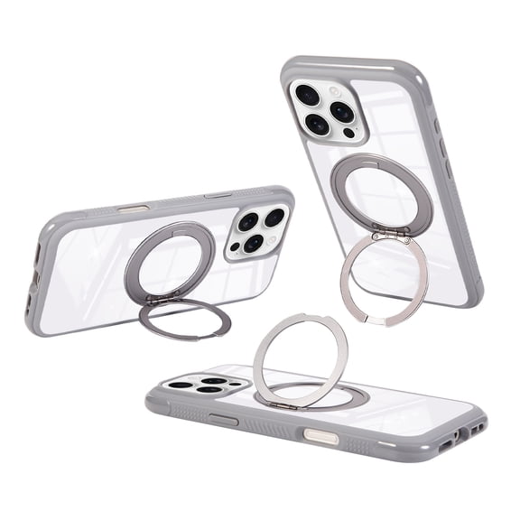 Magnetic Case for iPhone 16 Pro Max - [Built-in Invisible Stand] [Compatible with MagSafe] [Military Grade Drop Protection] Anti-Yellowing Crystal Hard Back Silicone Edge Cover,Gray