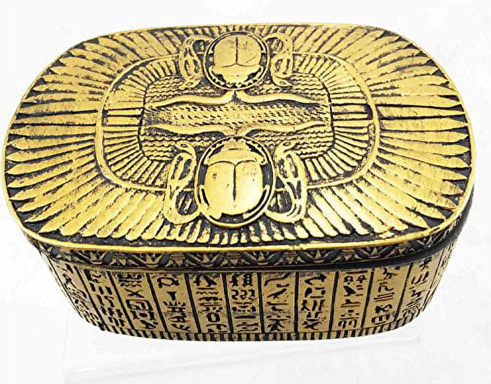 Egyptian Winged Scarab Ra Solar Amulet Hieroglyph Beautiful Jewelry Box Trinket
