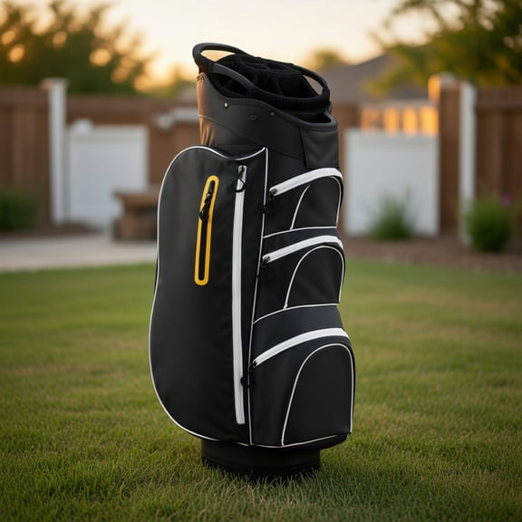 Resenkos 9.5 Inch Lightweight Golf Cart Bag with 15-Way Top Divider, Waterproof Rain Hood & 7 Zippered Pockets – Black/Yellow, Grey/Red, Grey/Green